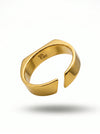 Gold ring with a visible brand logo on a white background