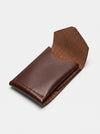 Brown leather wallet on a light gray background