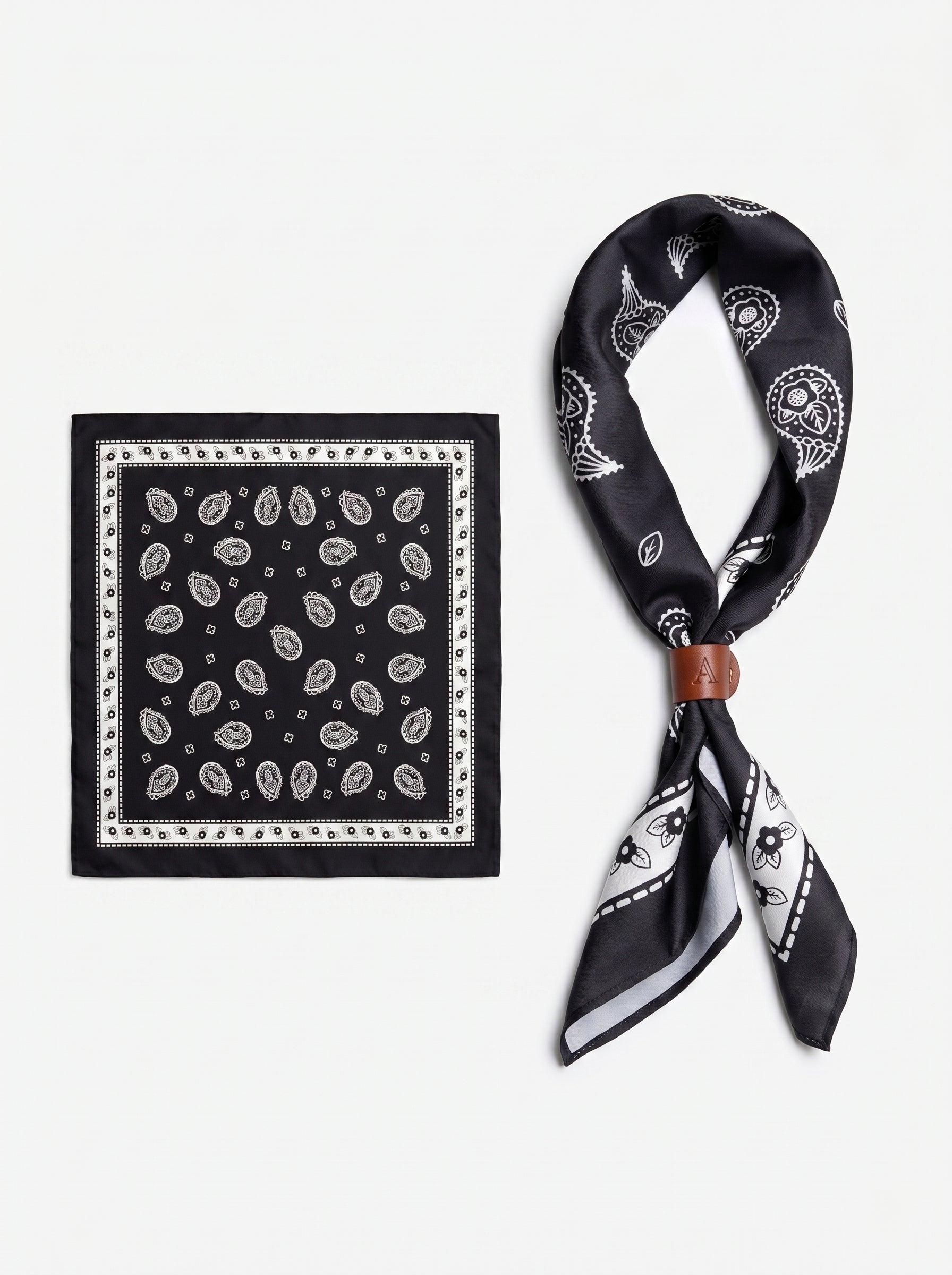 TUCC Noir Legacy Silk Bandana | Black White Paisley 50x50cm – Tucc