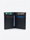 Black leather wallet open on a white background
