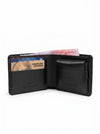 Black leather wallet with American Express card on a white background